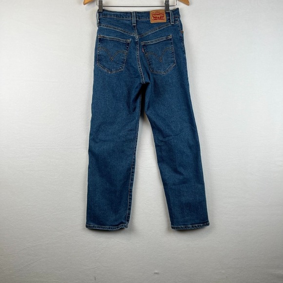 Levis Straight Leg Jeans High Rise Button Fly Dark Wash Denim‎ 26x27 - Picture 7 of 12